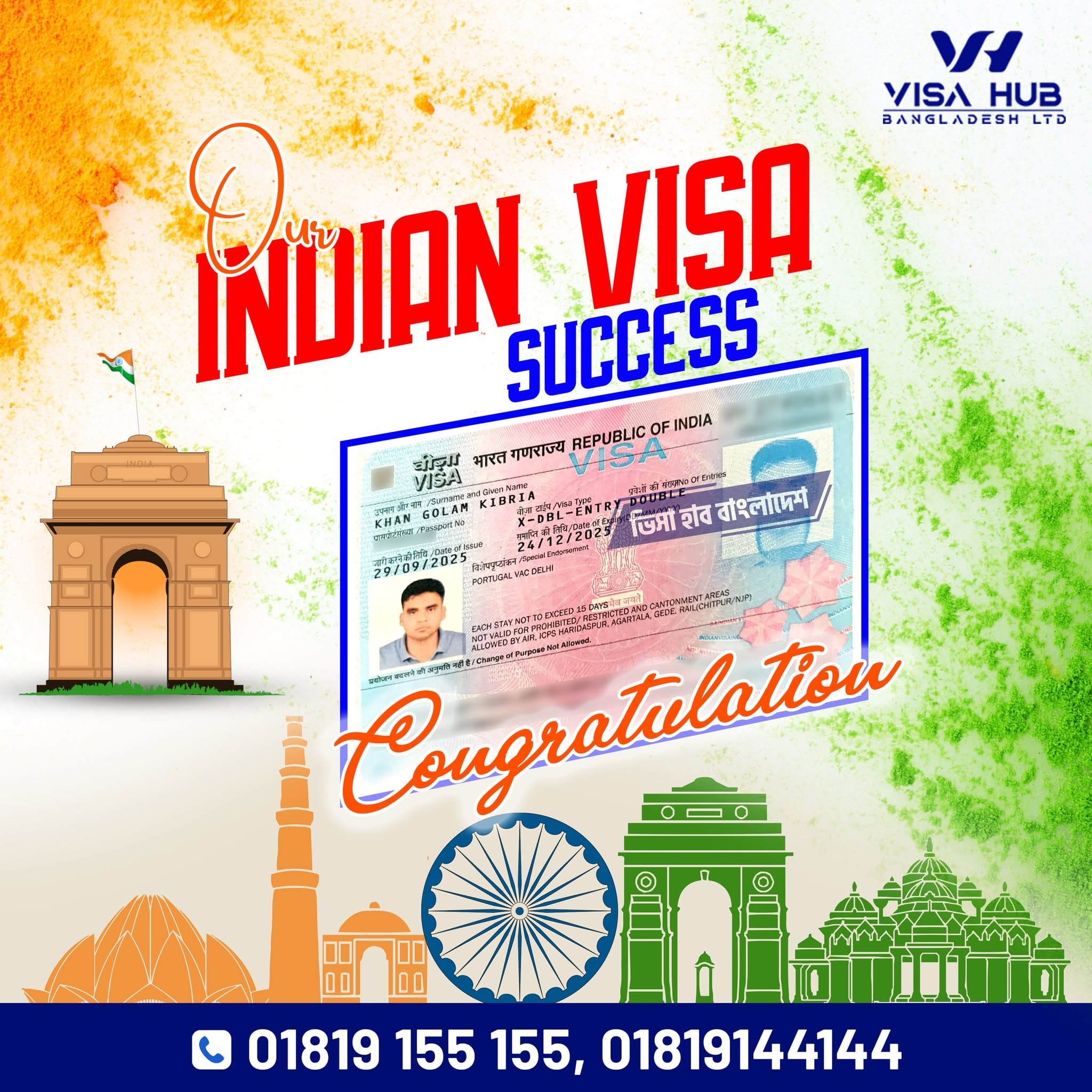 Visa result shared by a Visa Hub client for India