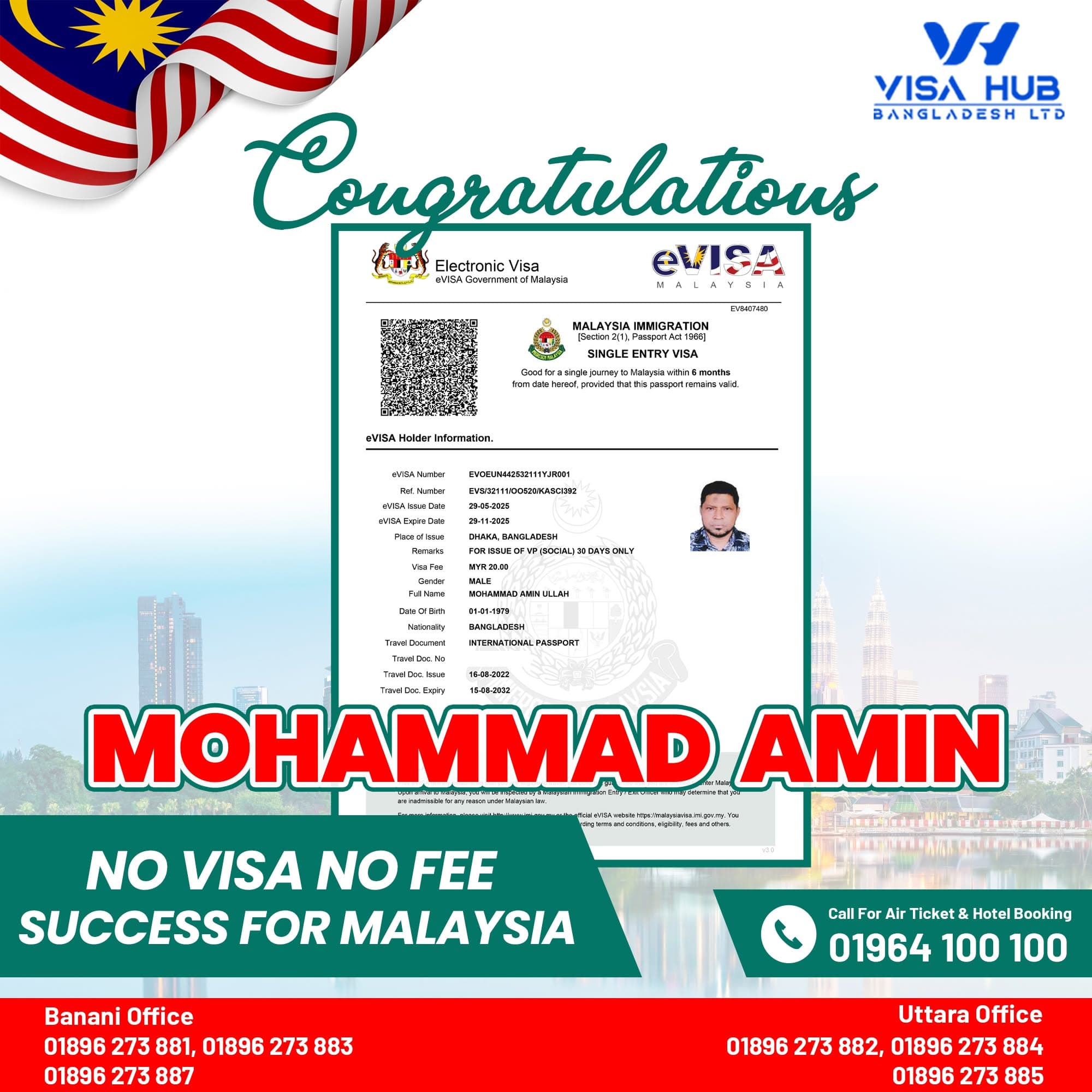 Visa result shared by a Visa Hub client for Malaysia