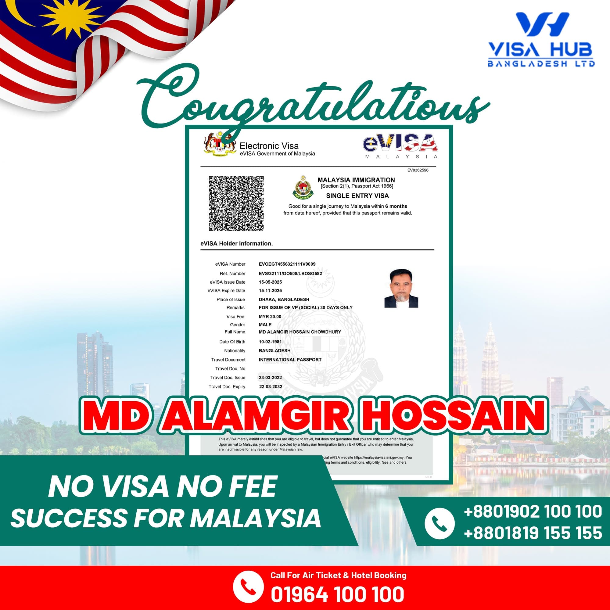 Visa result shared by a Visa Hub client for Malaysia