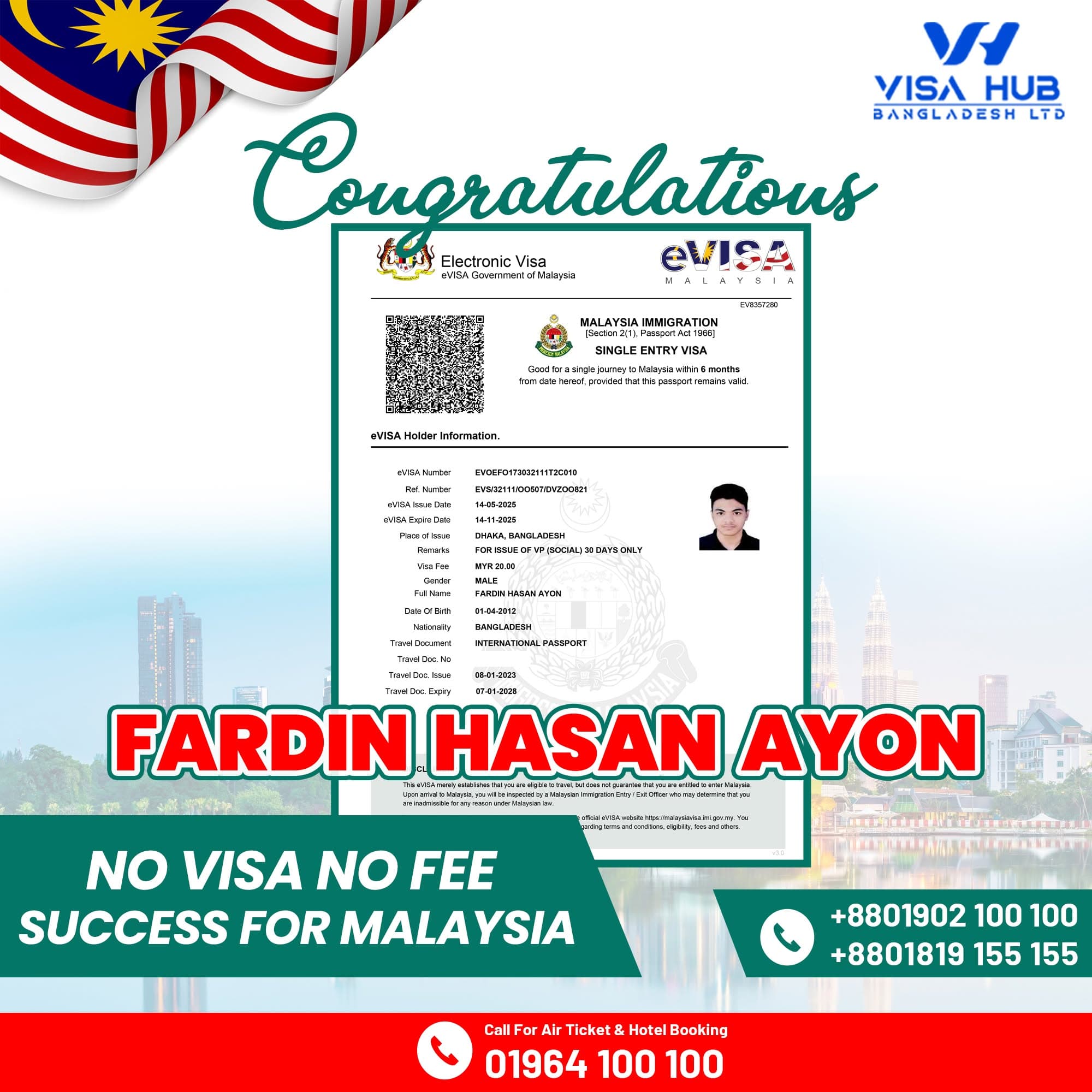 Visa result shared by a Visa Hub client for Malaysia