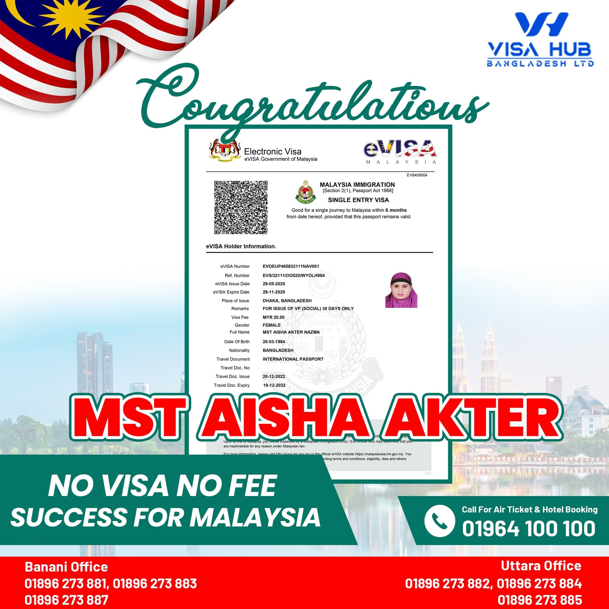 Visa result shared by a Visa Hub client for Malaysia