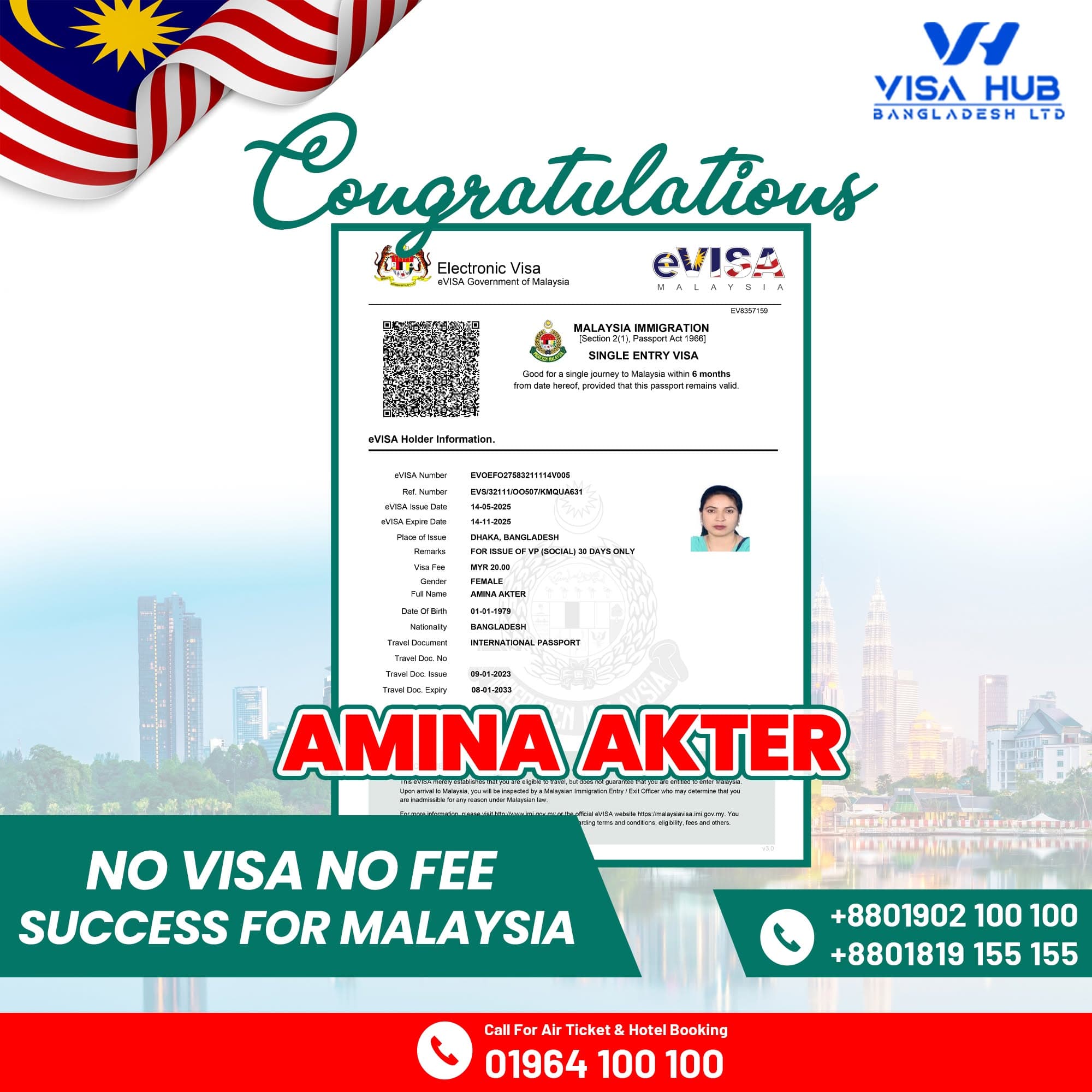 Visa result shared by a Visa Hub client for Malaysia