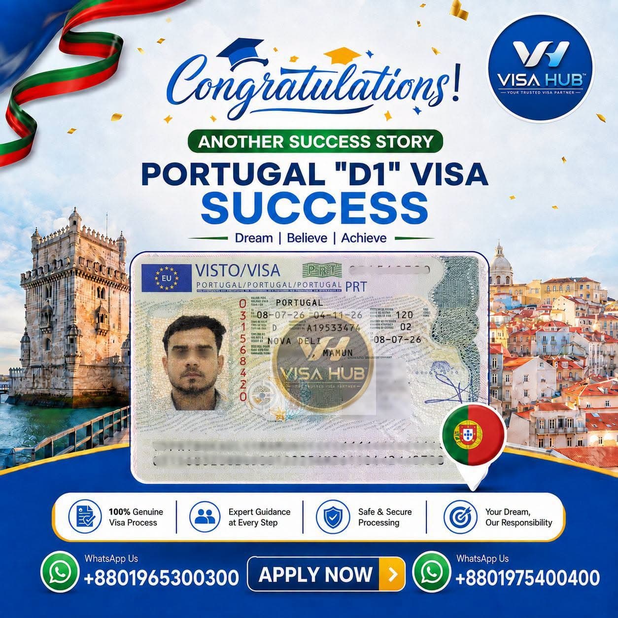 Visa result shared by a Visa Hub client for Portugal