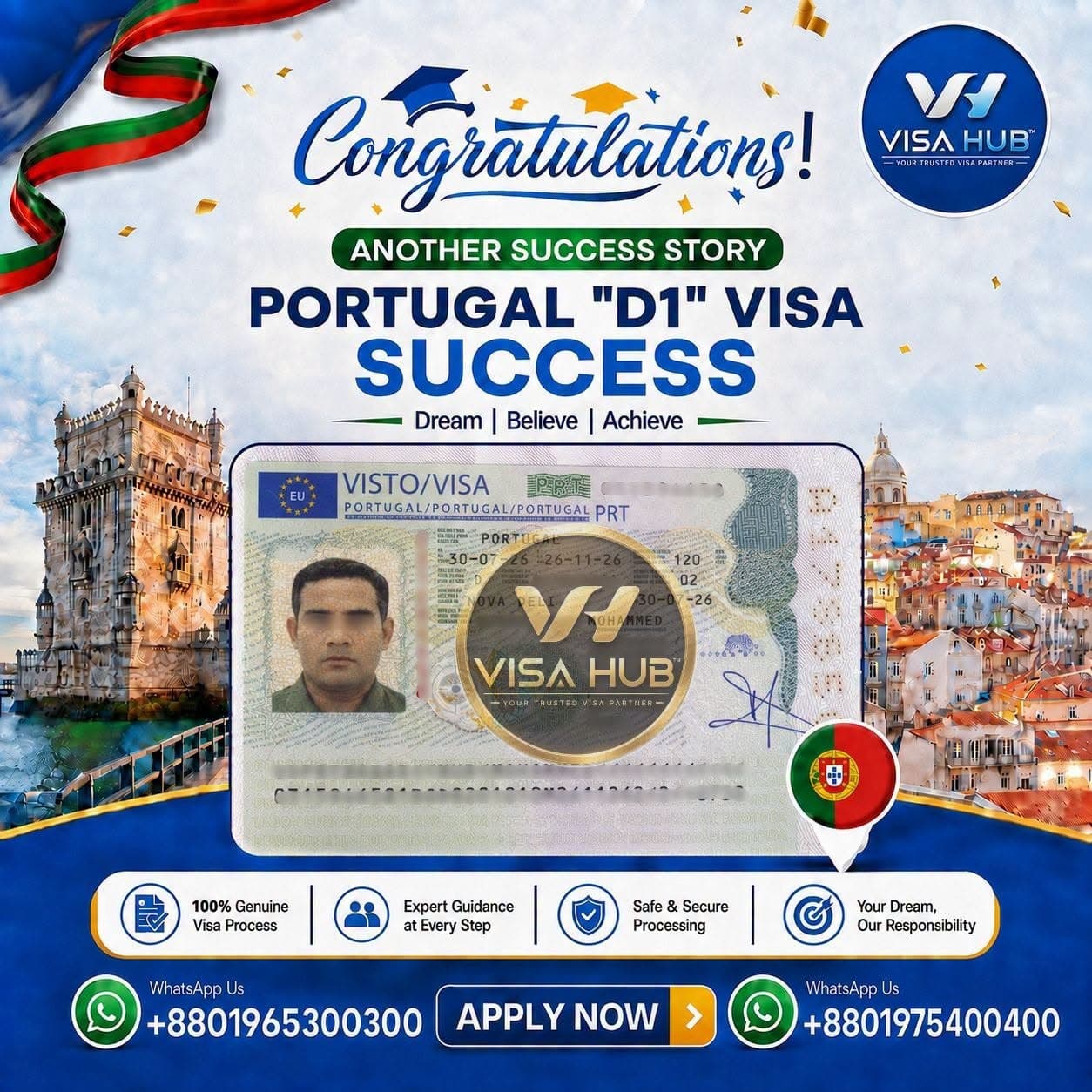 Visa result shared by a Visa Hub client for Portugal