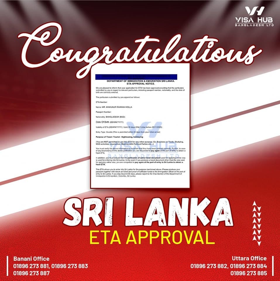 Visa result shared by a Visa Hub client for Sri Lanka